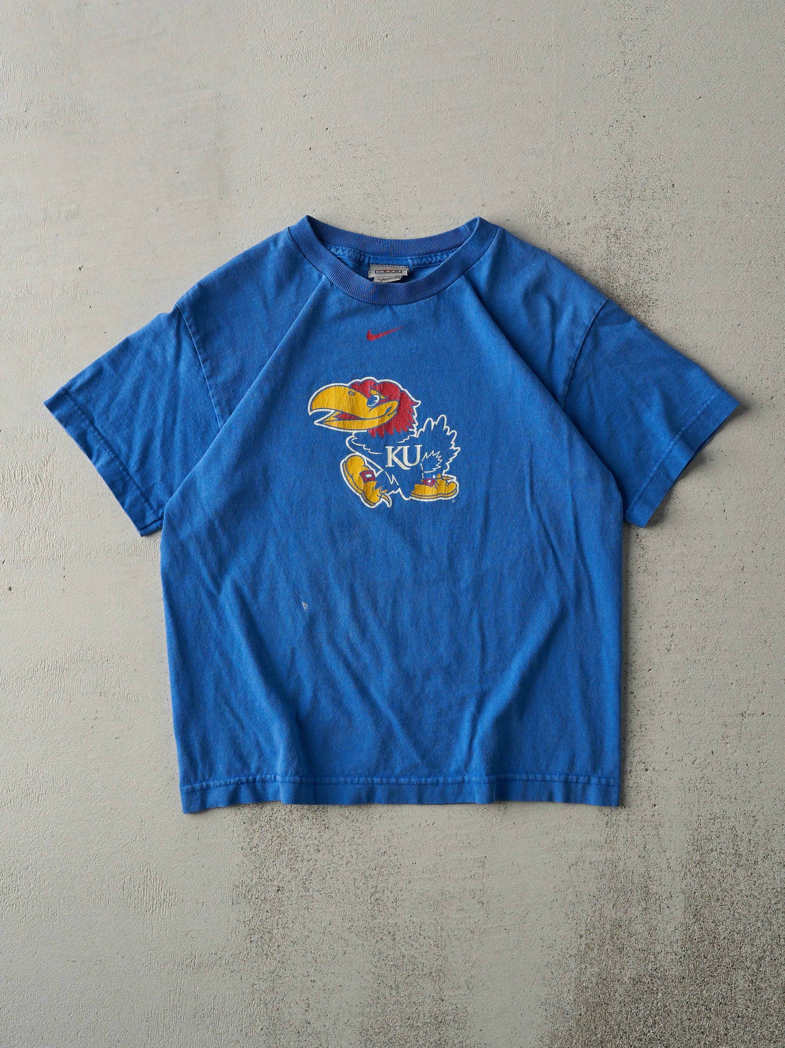 Vintage Y2K Blue Nike Middle Swoosh Kansas Jayhawks Tee (XS) sold by Rebalance Vintage