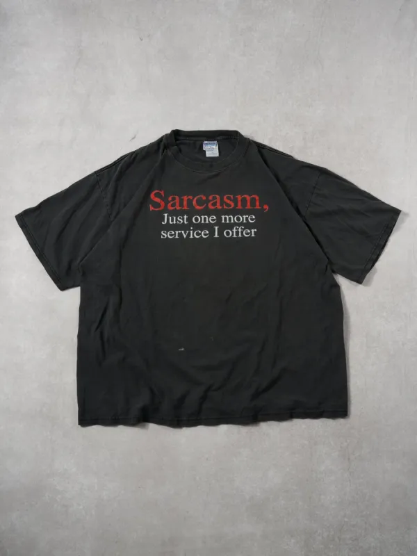 Vintage 90s Washed Black "Sarcasm, Just one more service I offer" Tee  (XL) sold by Rebalance Vintage