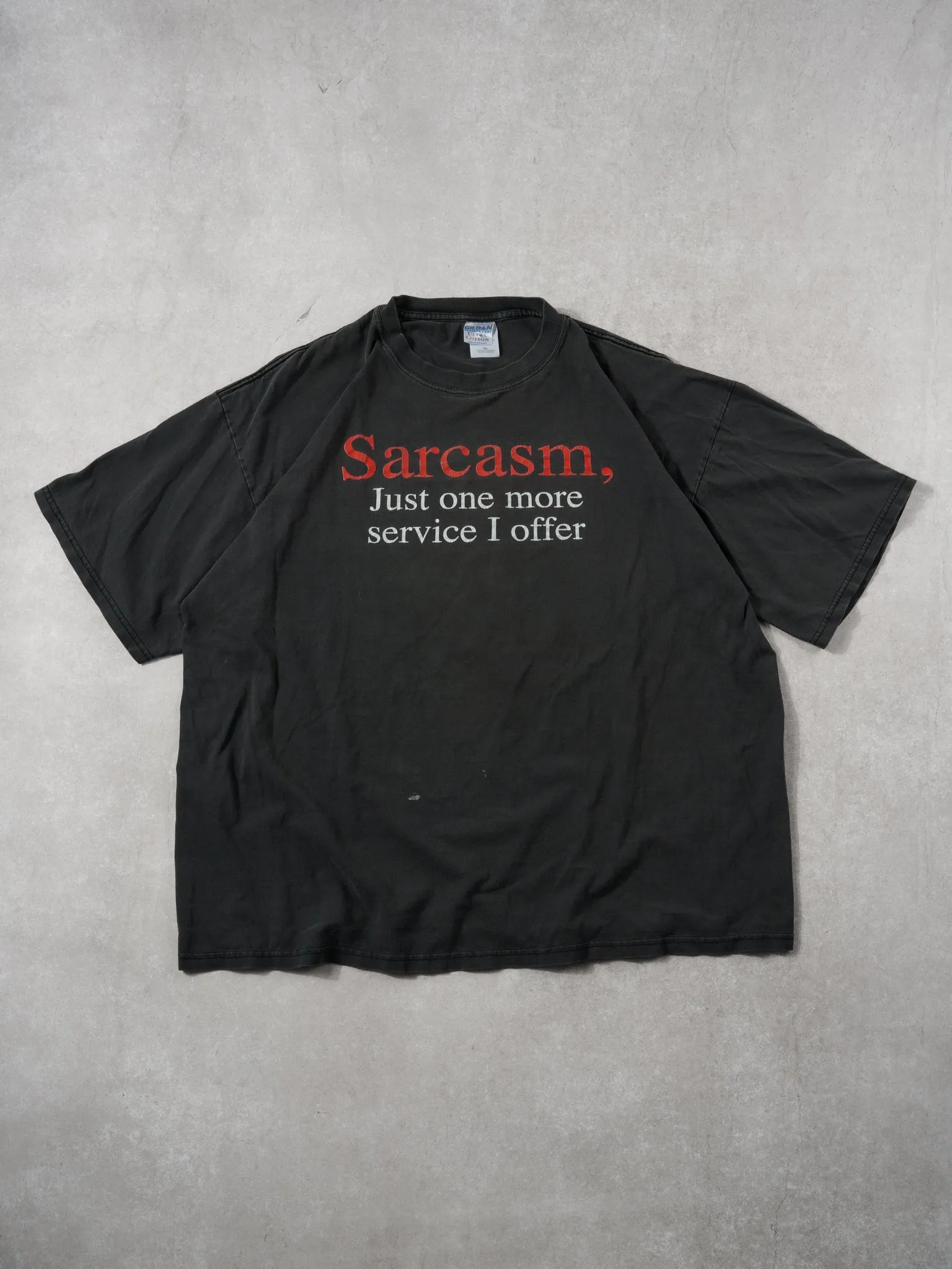 Vintage 90s Washed Black "Sarcasm, Just one more service I offer" Tee (XL) sold by Rebalance Vintage