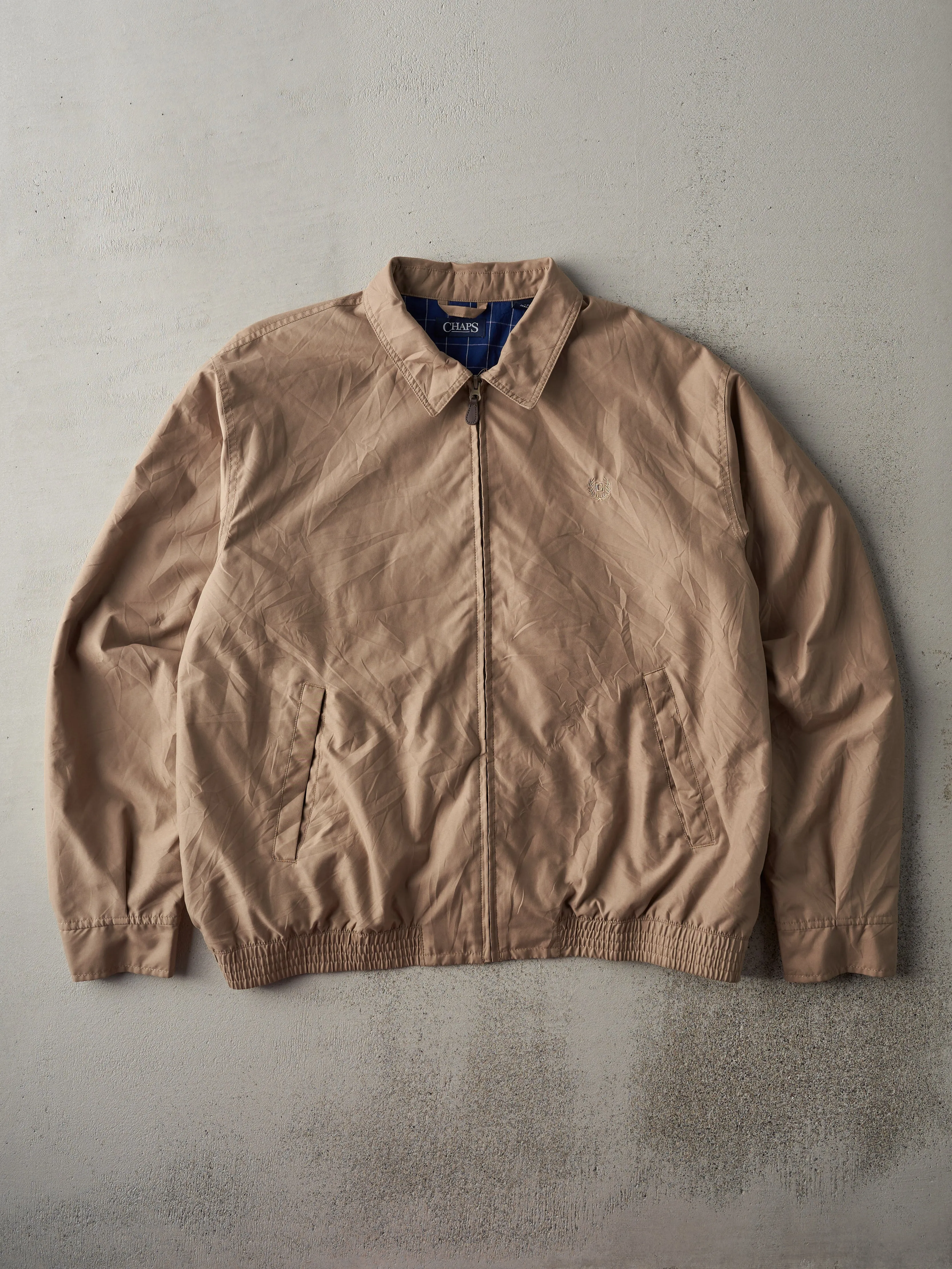 Vintage Y2K Beige Chaps Wind Breaker Flannel Lined Harrington Jacket (L) sold by Rebalance Vintage