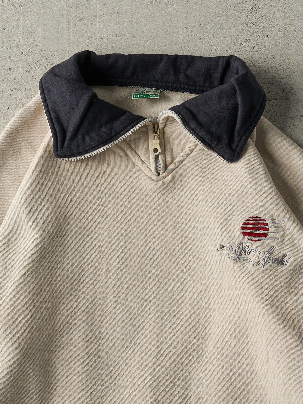 Vintage 90s Beige Embroidered River Anuket Quarter Zip Sweater (M) sold by Rebalance Vintage product image thumbnail 2