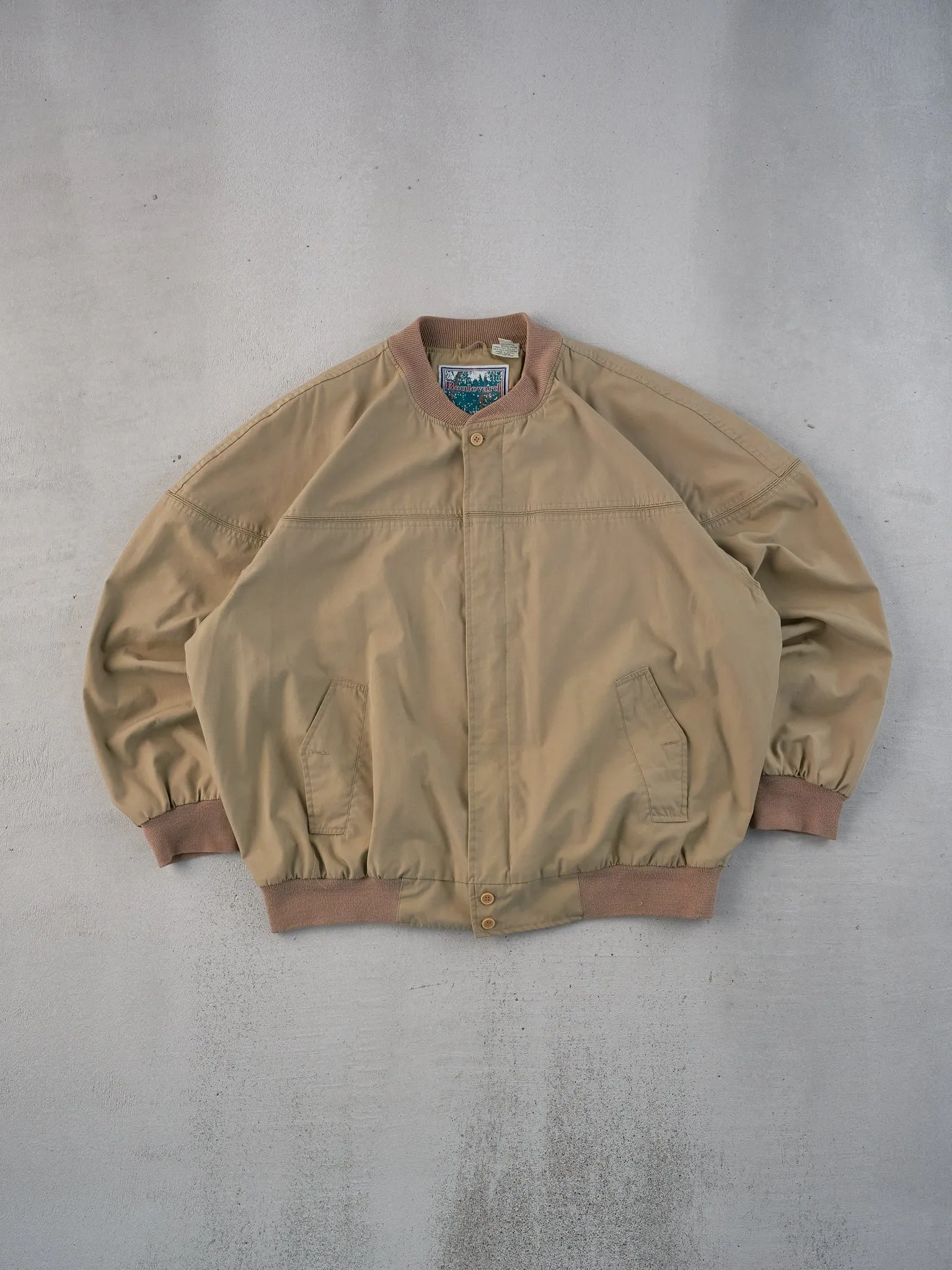 Vintage 90s Dark Beige Boulavard Light Bomber Jacket (XL) sold by Rebalance Vintage