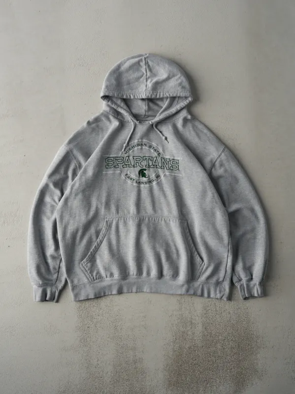 Vintage 90s Grey Michigan State Spartans Embroidered Boxy Hoodie (L) sold by Rebalance Vintage