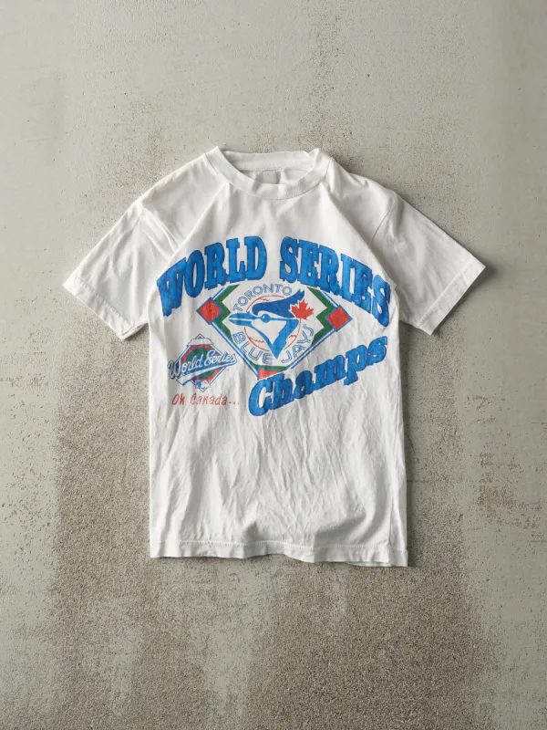 Vintage 90s White Toronto Blue Jays World Series Champions Tee (XS) sold by Rebalance Vintage
