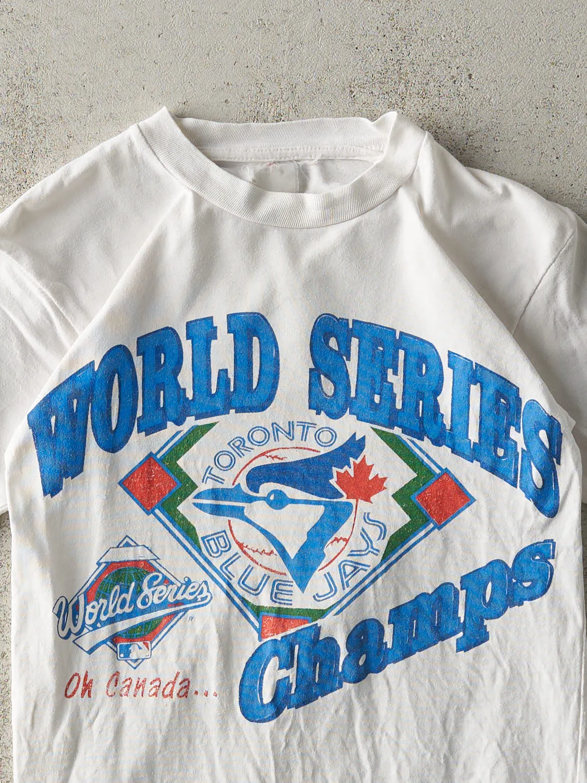 Vintage 90s White Toronto Blue Jays World Series Champions Tee (XS) sold by Rebalance Vintage product image thumbnail 2