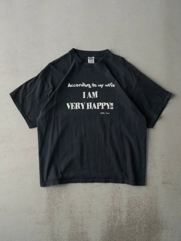 Vintage Y2K Black "I Am Very Happy" Tee (L) sold by Rebalance Vintage