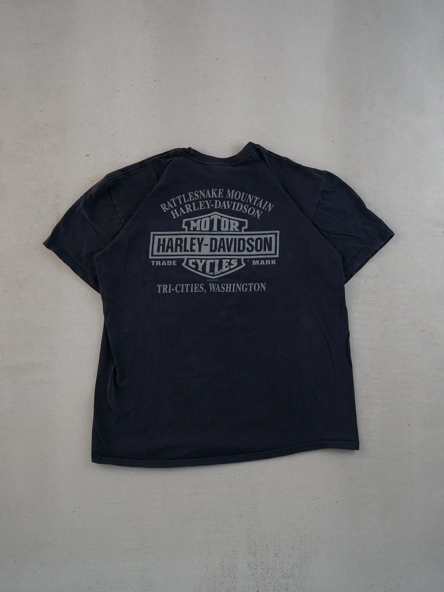 Vintage Y2k Washed Black Harley Davidson Rattlesnake Moutain Graphic Tee (M) sold by Rebalance Vintage product image thumbnail 5