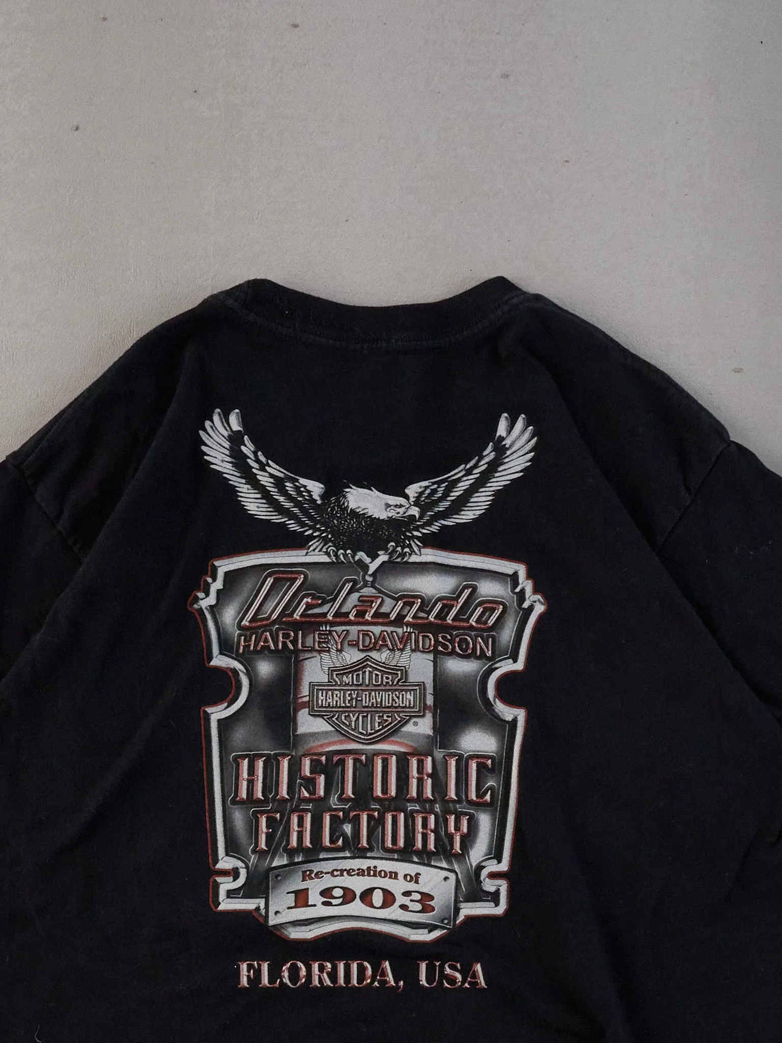 Vintage Y2k Black Harley Davidson Orlando Florida USA Graphic Tee (S) sold by Rebalance Vintage product image thumbnail 4