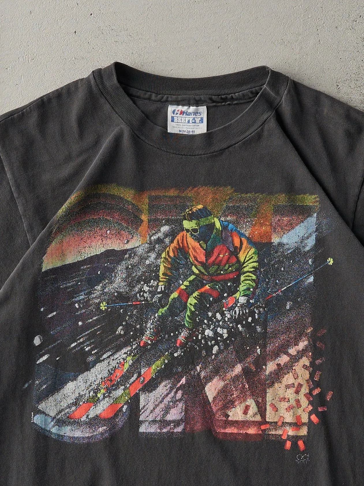 Vintage 90s Faded Black Skiing Graphic Single Stitch Tee (S) sold by Rebalance Vintage product image thumbnail 2