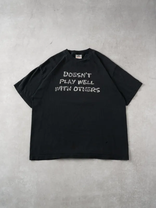 Vintage 90s Black "Doesn't Play Well With Others" Tee (L) sold by Rebalance Vintage