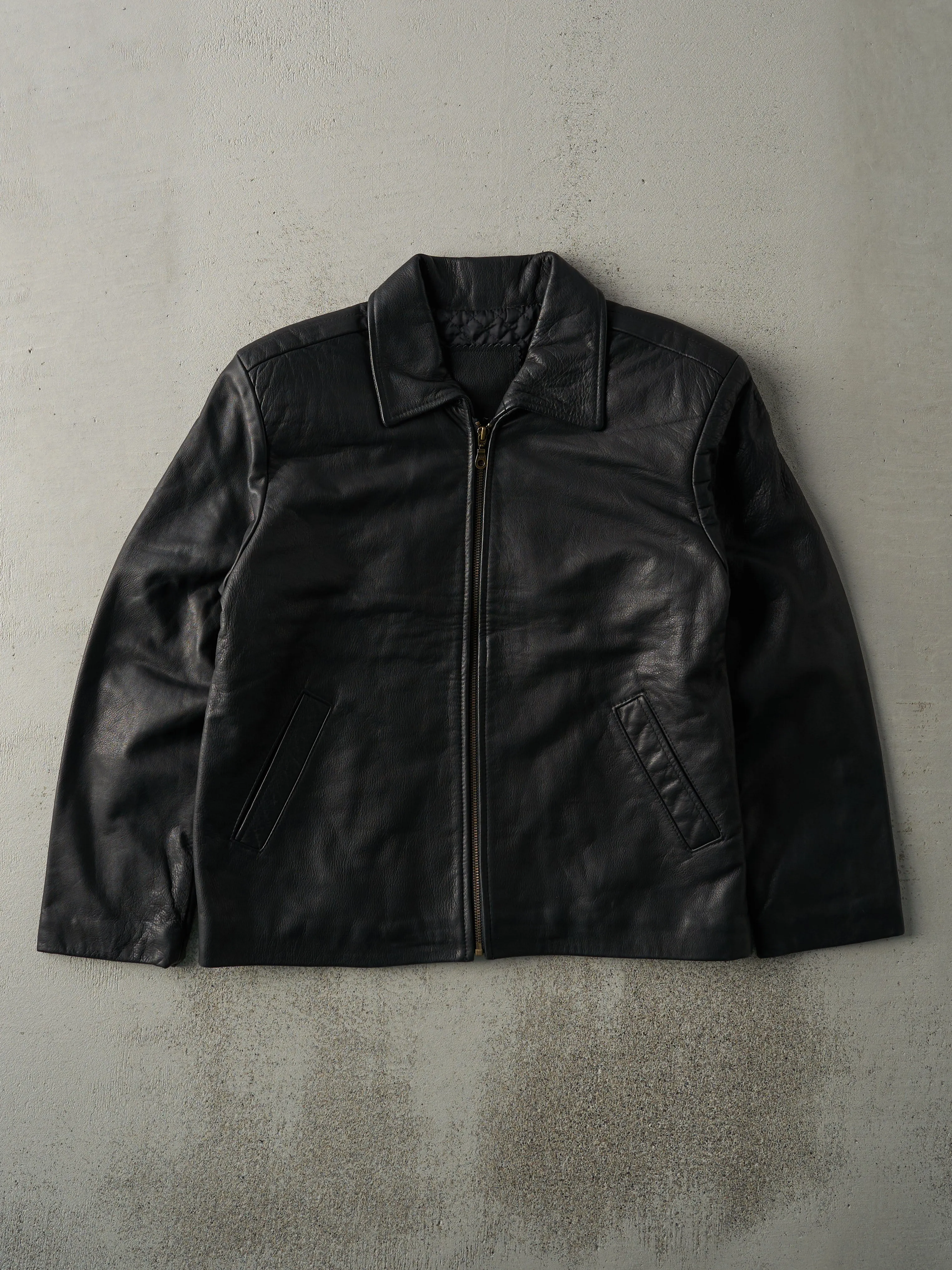 Vintage 90s Black Modo Peau Leather Boxy Jacket (M) sold by Rebalance Vintage