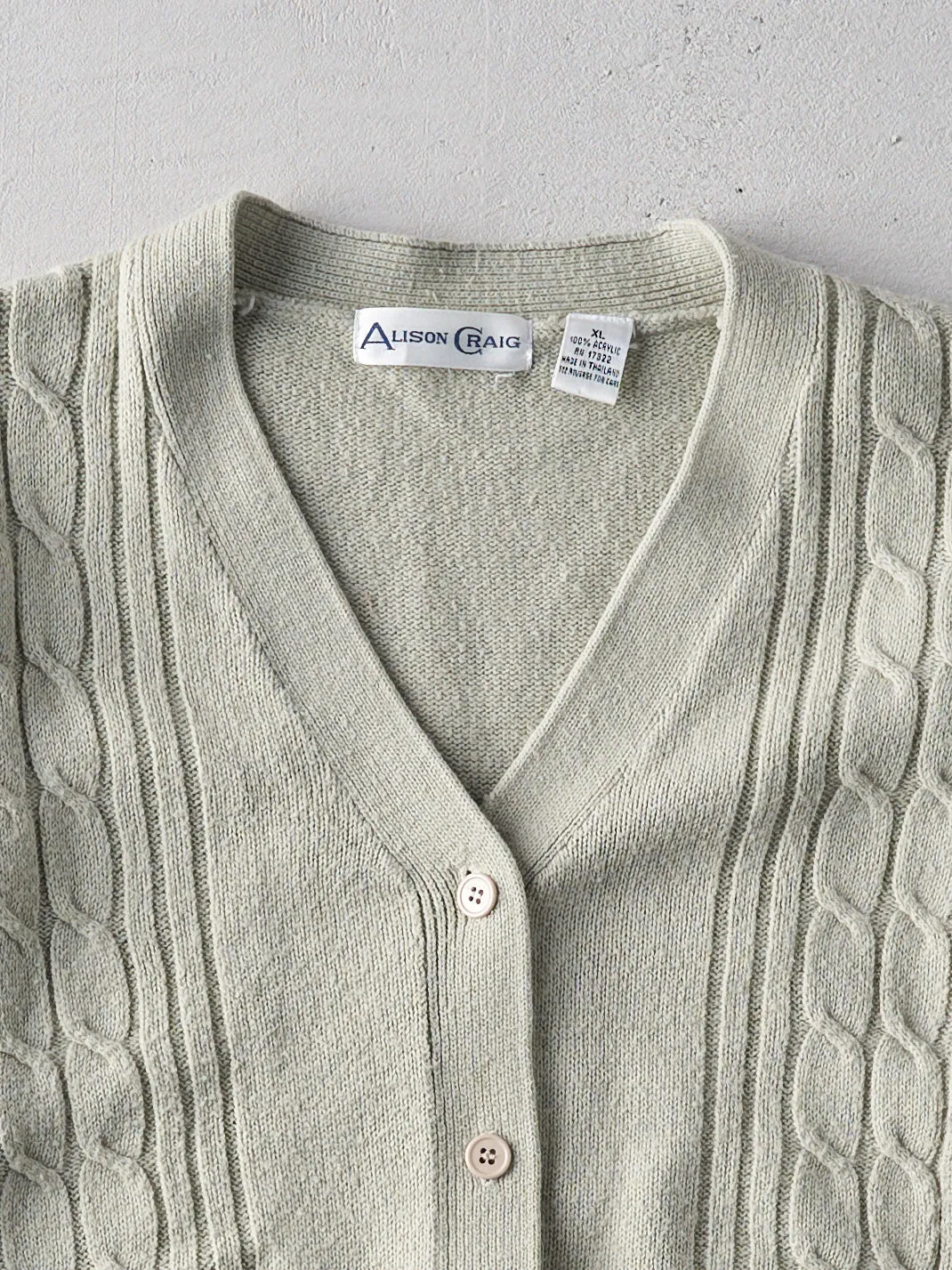 Vintage 80s Beige Alison Craig Cable Knit Cardigan (M) sold by Rebalance Vintage product image thumbnail 2