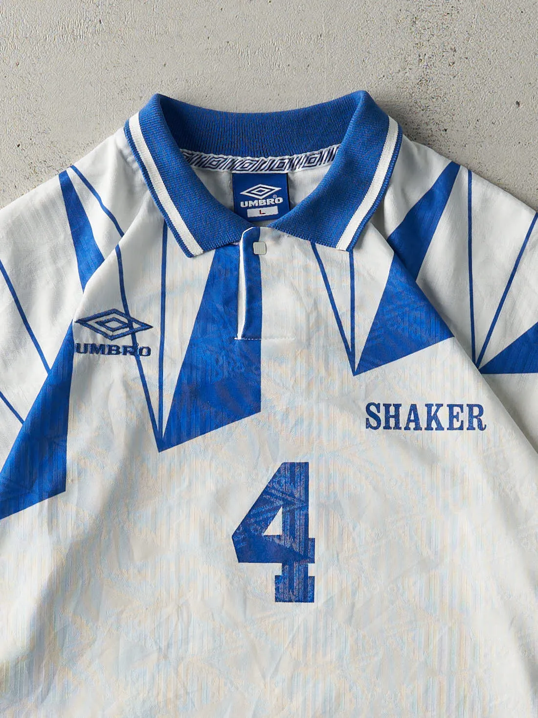 Vintage 90s White & Blue Umbro Soccer Jersey (M/L) sold by Rebalance Vintage product image thumbnail 4