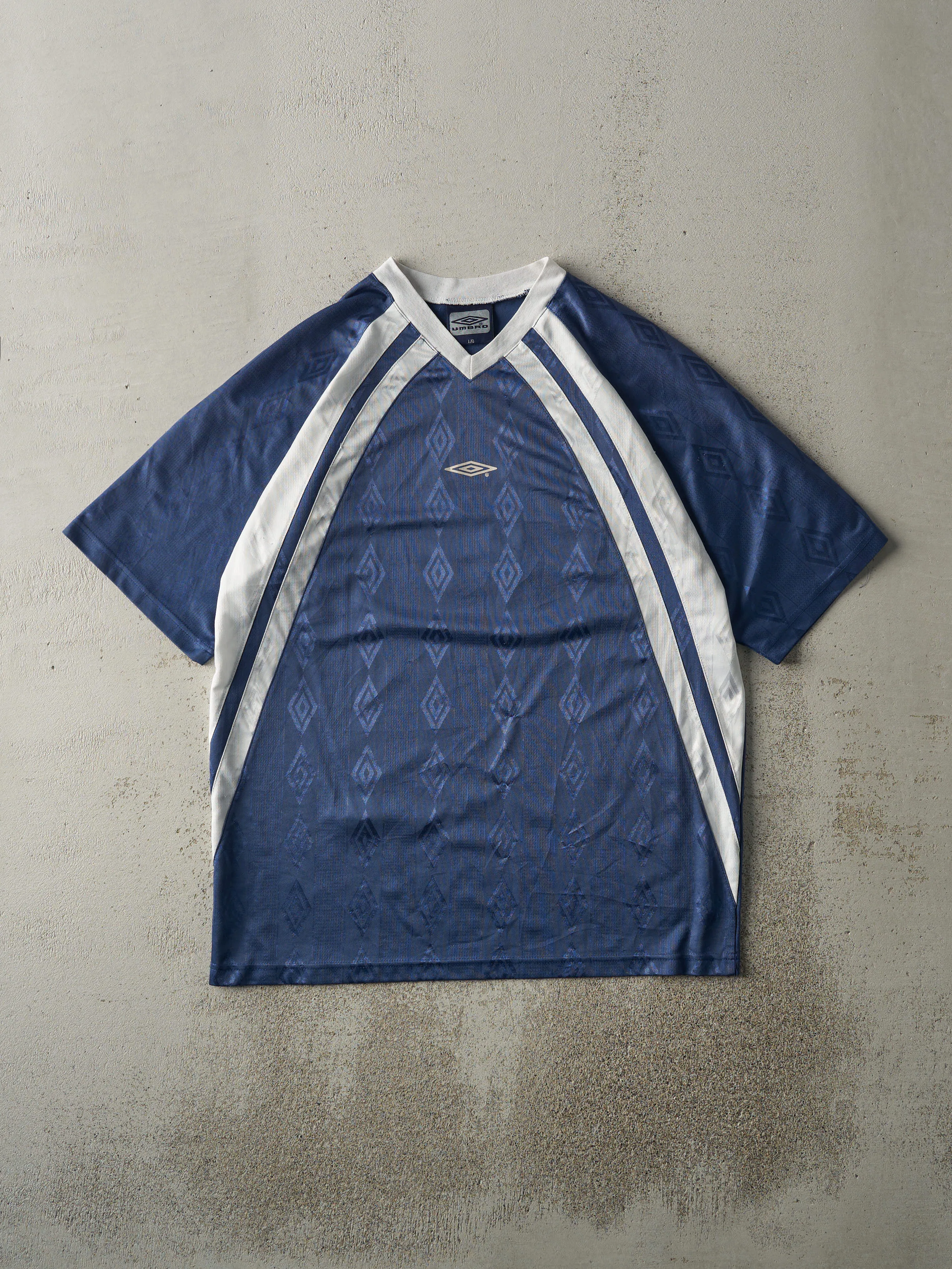 Vintage Y2K Slate Blue #44 Umbro Striped Jersey (M/L) sold by Rebalance Vintage