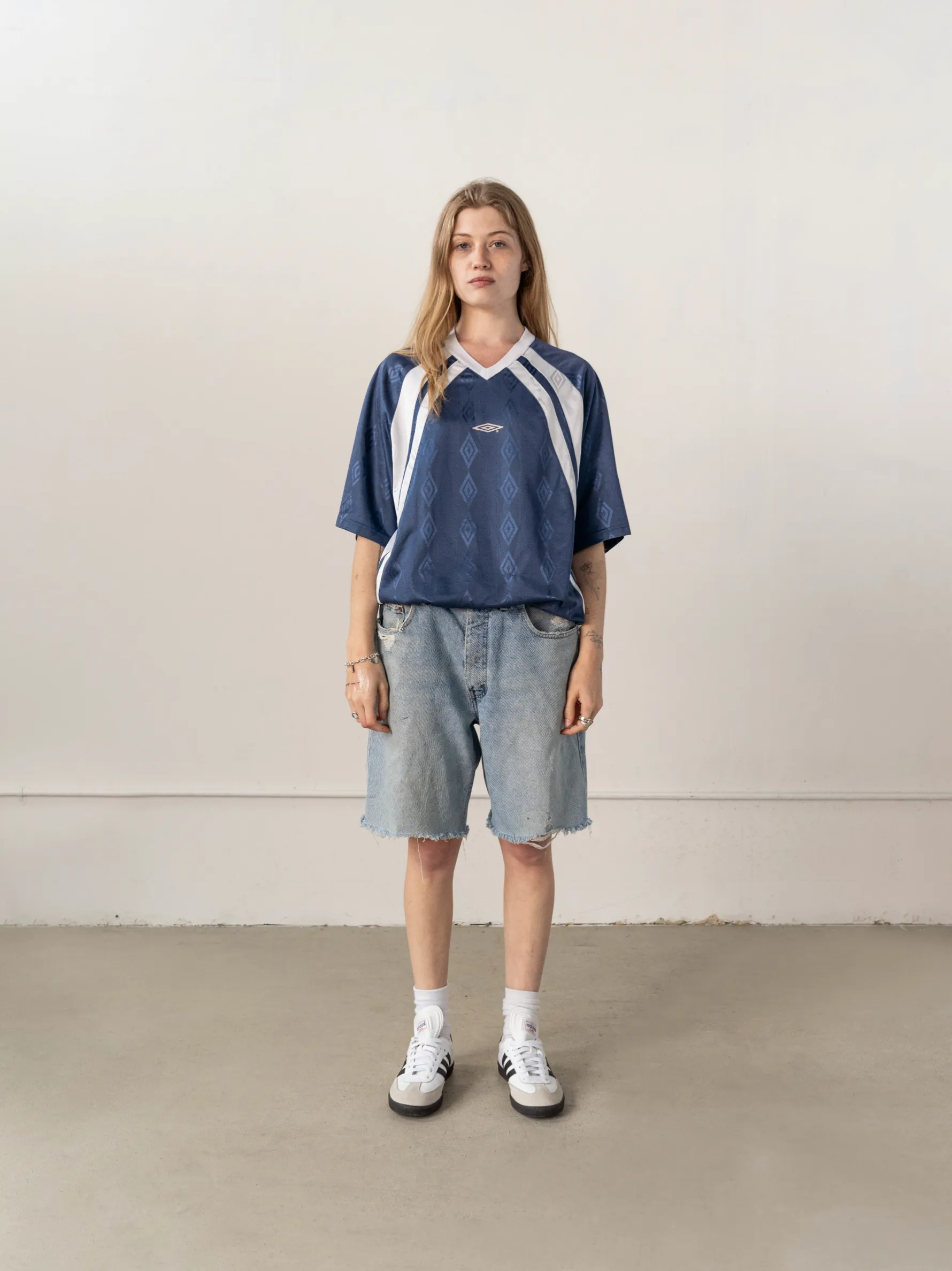 Vintage Y2K Slate Blue #44 Umbro Striped Jersey (M/L) sold by Rebalance Vintage product image thumbnail 2