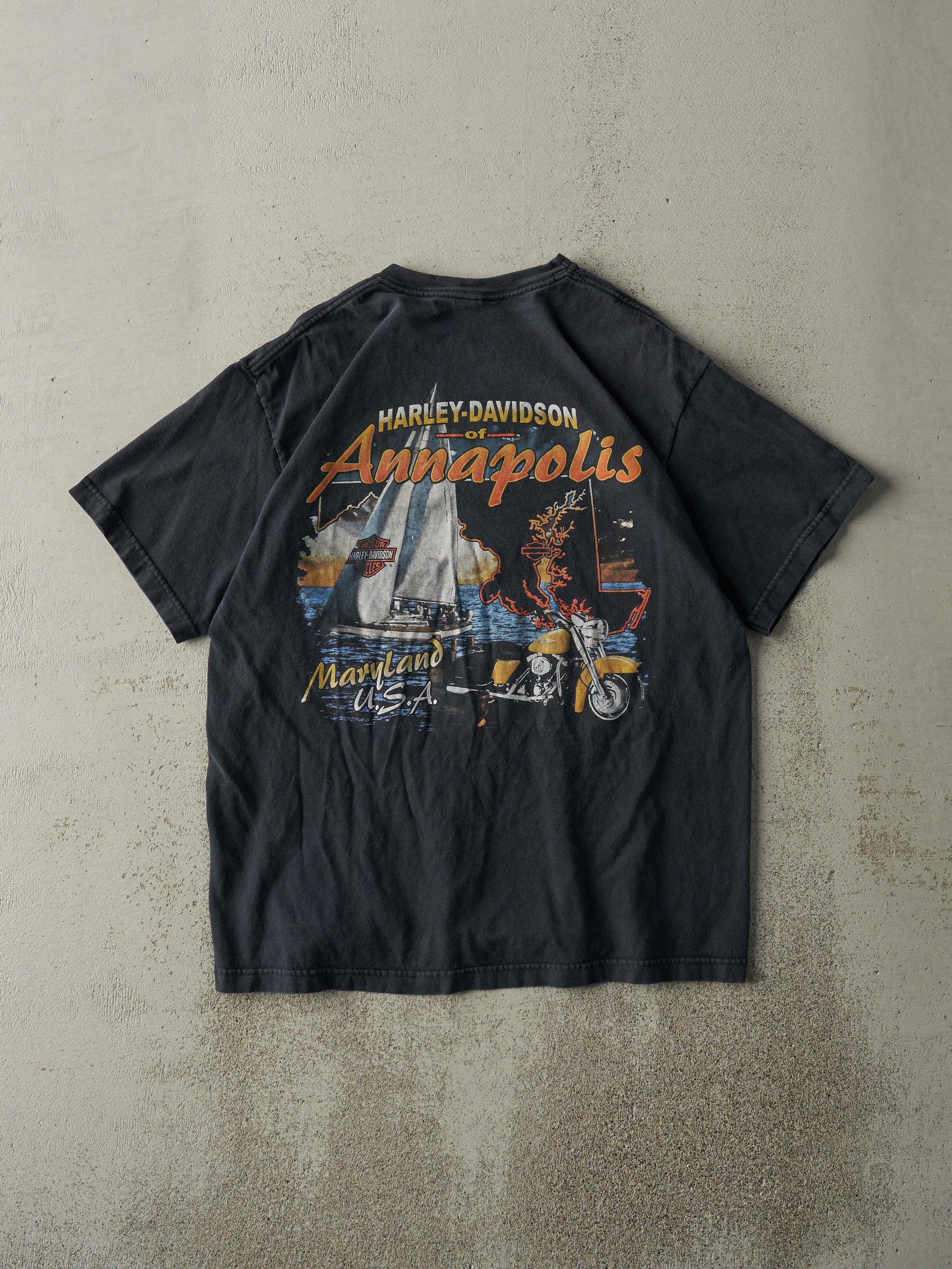 Vintage 05' Faded Black Harley Davidson Annapolis, MA Harley Davidson Tee (M) sold by Rebalance Vintage