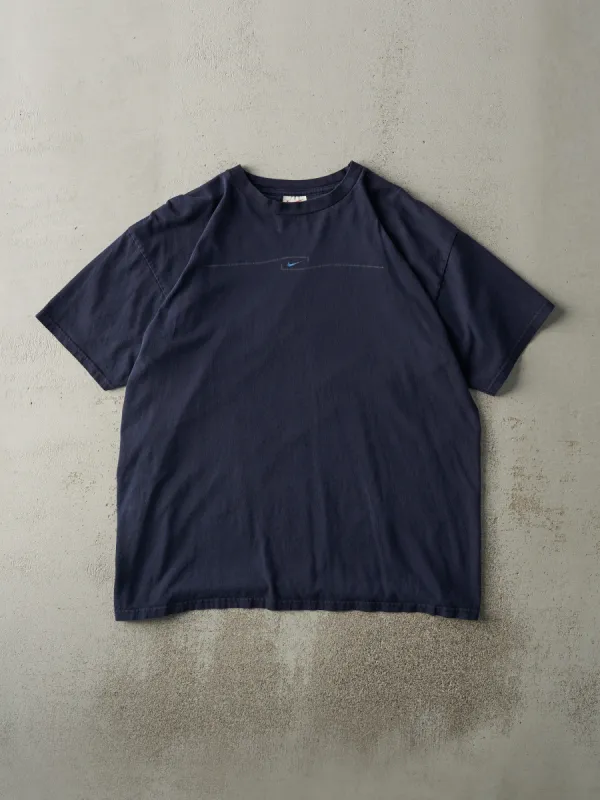 Vintage 90s Navy Blue Nike Swoosh Logo Tee (L) sold by Rebalance Vintage