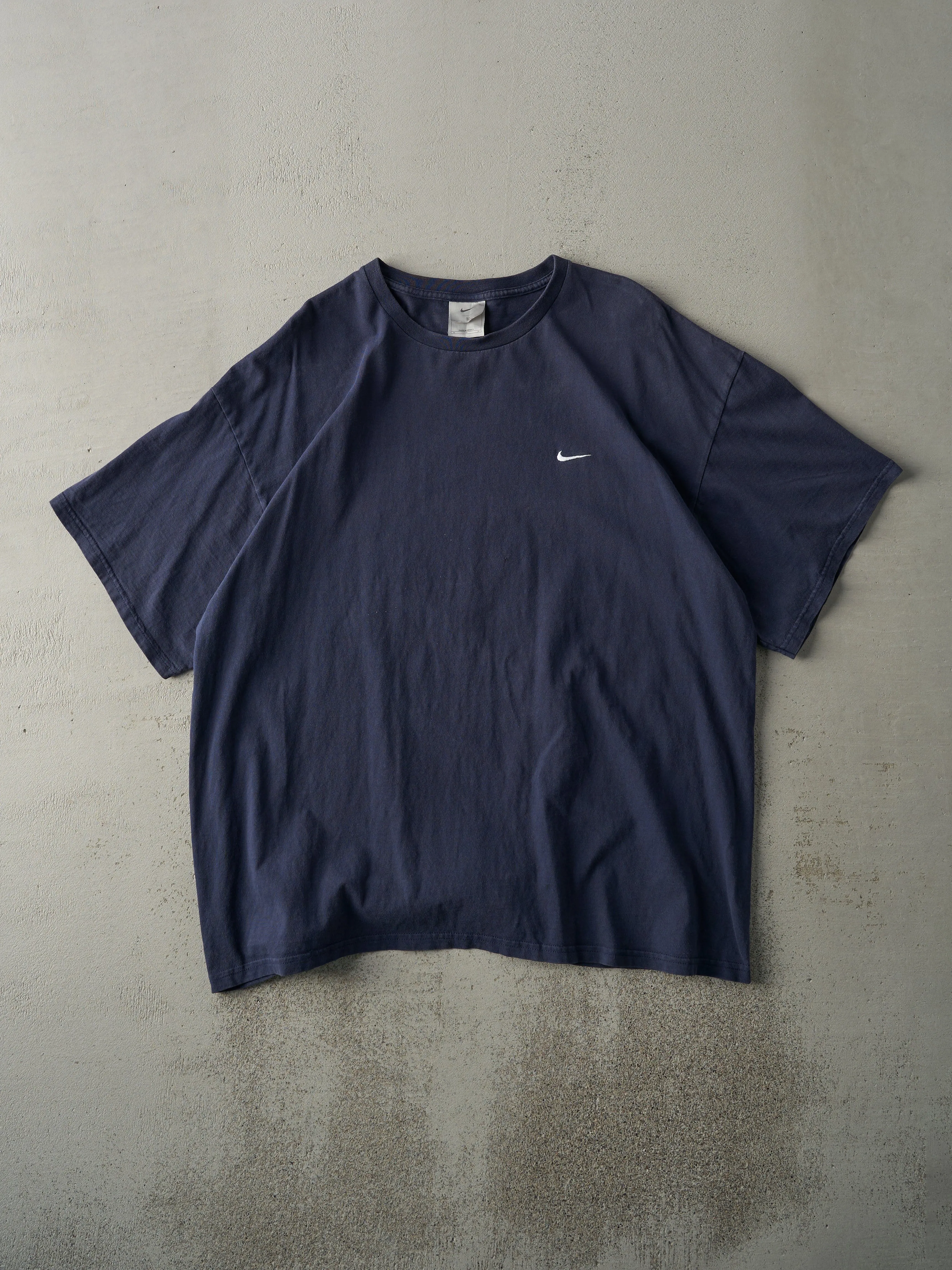 Vintage Y2K Navy Blue Embroidered Nike Swoosh Tee (L) sold by Rebalance Vintage