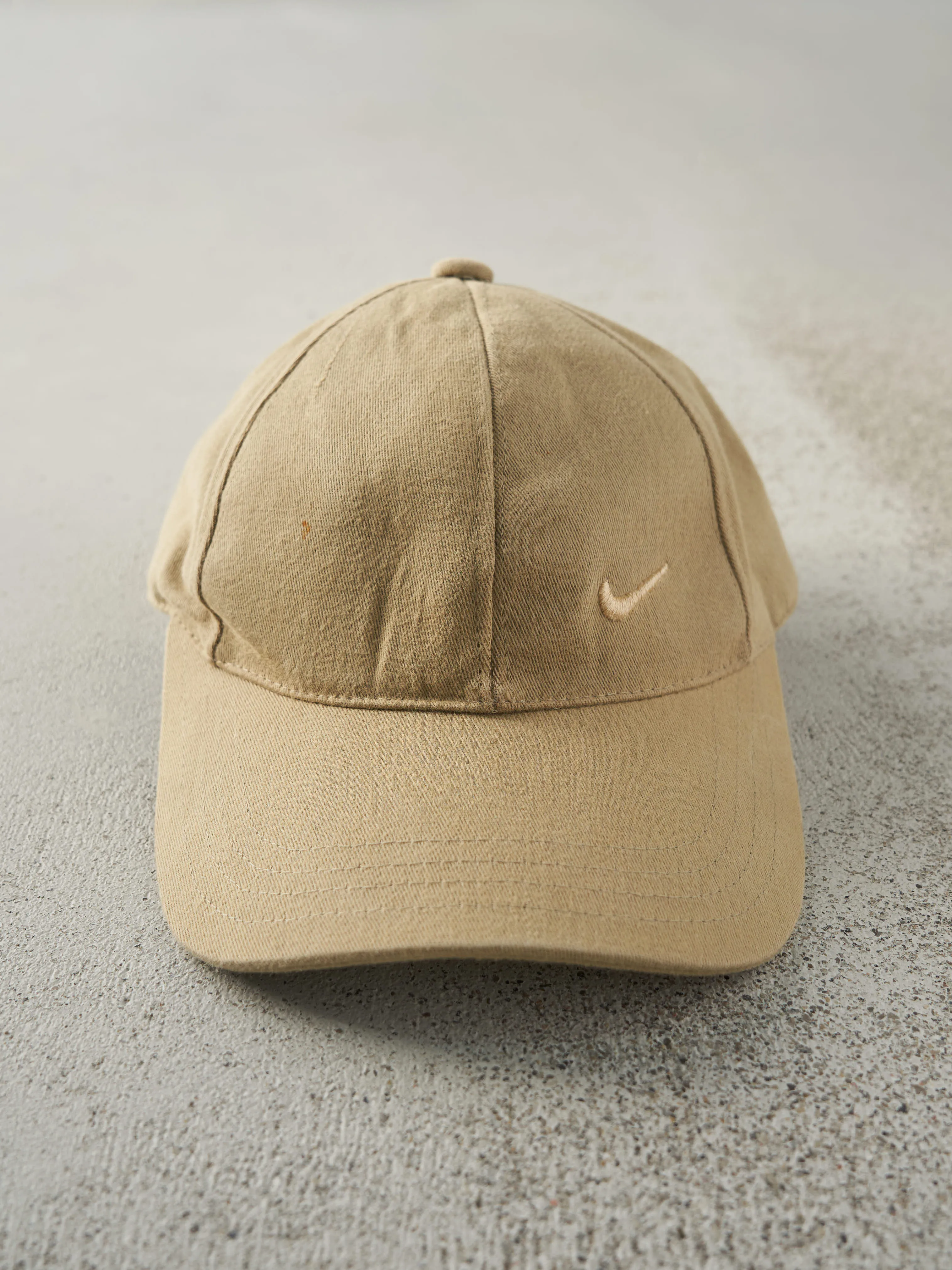 Vintage Y2K Beige Nike Embroidered Swoosh Velcro Back Hat sold by Rebalance Vintage