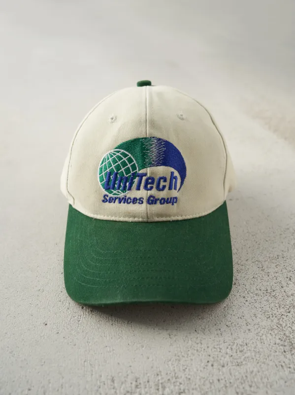 Vintage 90s Beige & Green Embroidered UniTech Services Group Velcro Back Hat sold by Rebalance Vintage
