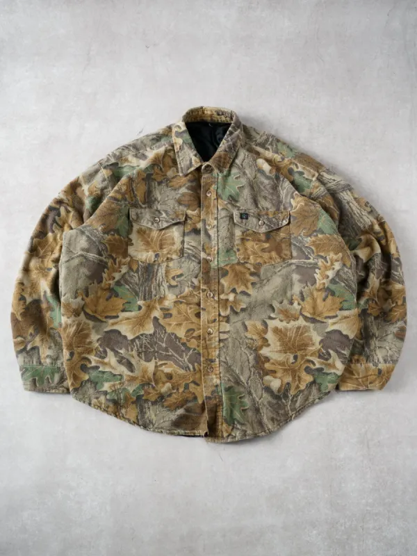 Vintage 90s Faded Green Realtree Camo Collared Collar Lined Button Up (XXL) sold by Rebalance Vintage