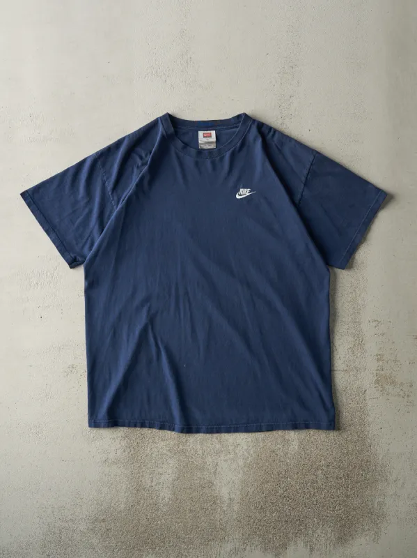Vintage Y2K Navy Blue Embroidered Nike Logo Tee (L/XL) sold by Rebalance Vintage