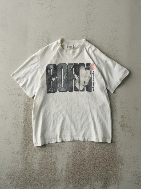 Vintage 90s White Levi's Single Stitch Born Tee (S/M) sold by Rebalance Vintage