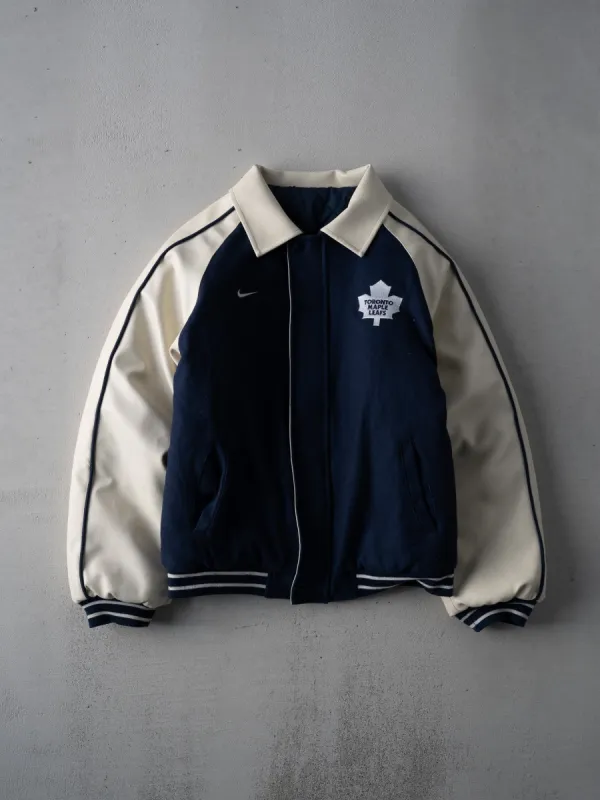 Vintage Y2K Blue + Cream Toronto Maple Leafs x Nike Leather Varsity Jacket (S) sold by Rebalance Vintage