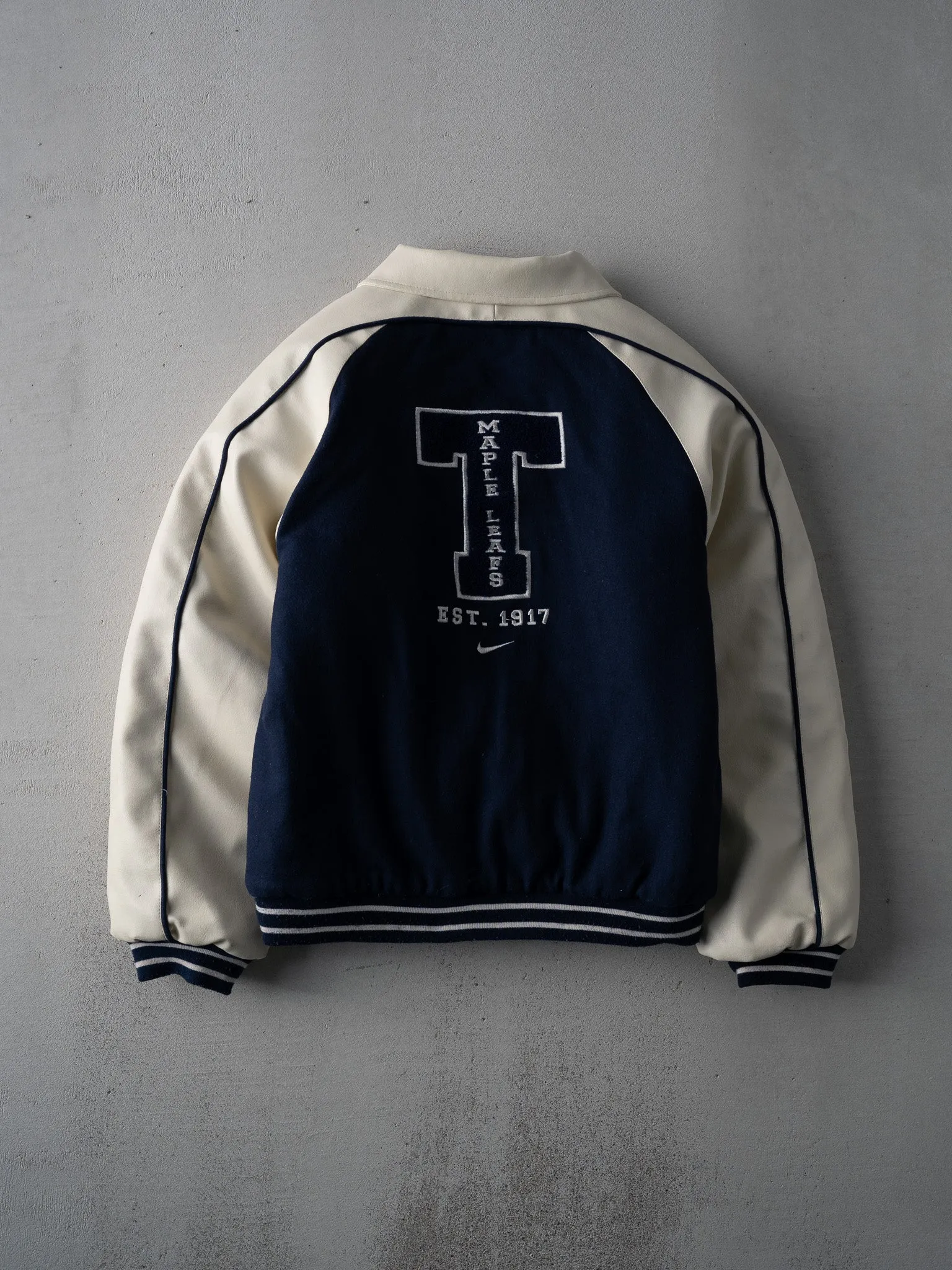 Vintage Y2K Blue + Cream Toronto Maple Leafs x Nike Leather Varsity Jacket (S) sold by Rebalance Vintage product image thumbnail 3