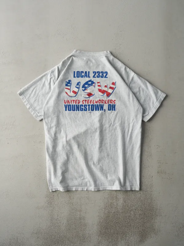 Vintage 90s Heather Grey United Steelworkers Pocket Tee (M/L) sold by Rebalance Vintage
