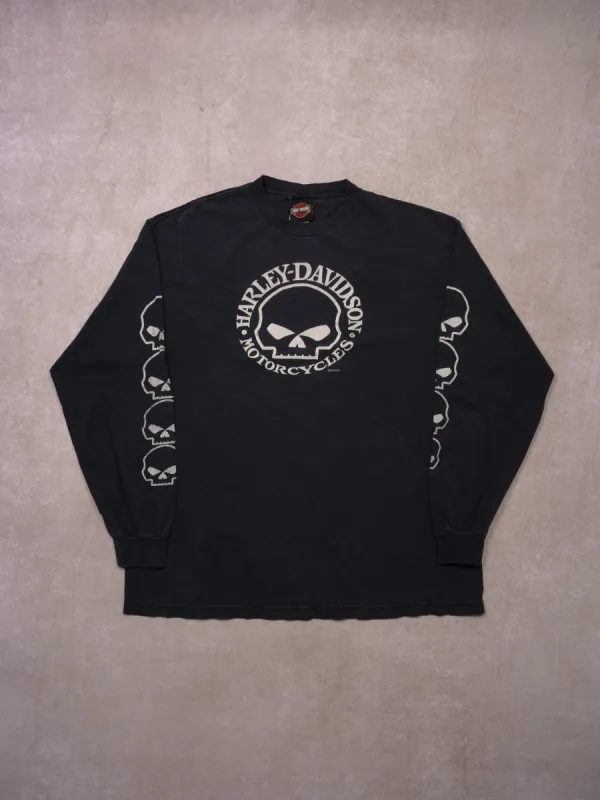 Vintage 05' Sunfaded Black Harley Davidson Skull Alberta Edmonton Longsleeve (L) sold by Rebalance Vintage