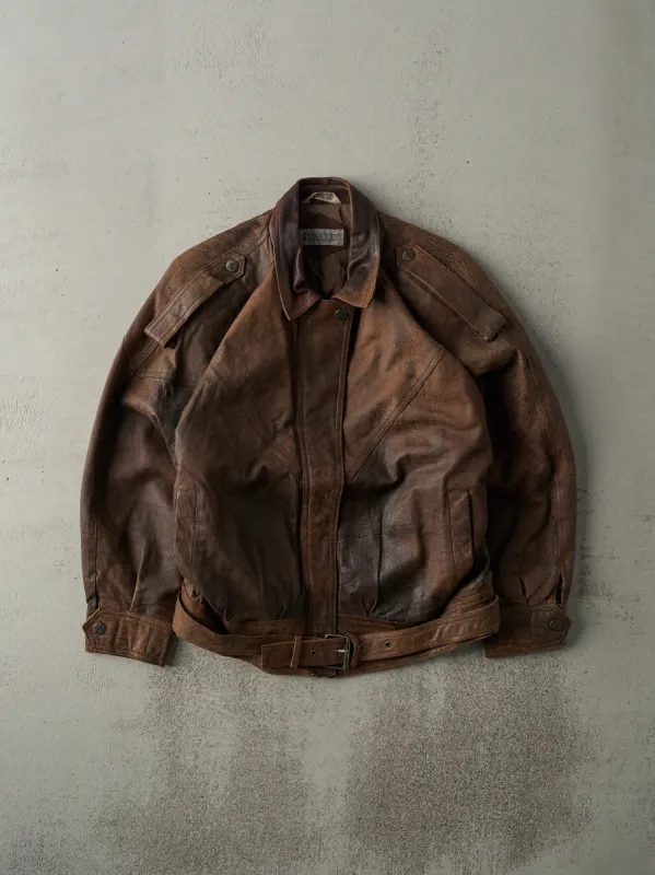 Vintage 80s Brown Bootlegger Leather Jacket (L) sold by Rebalance Vintage
