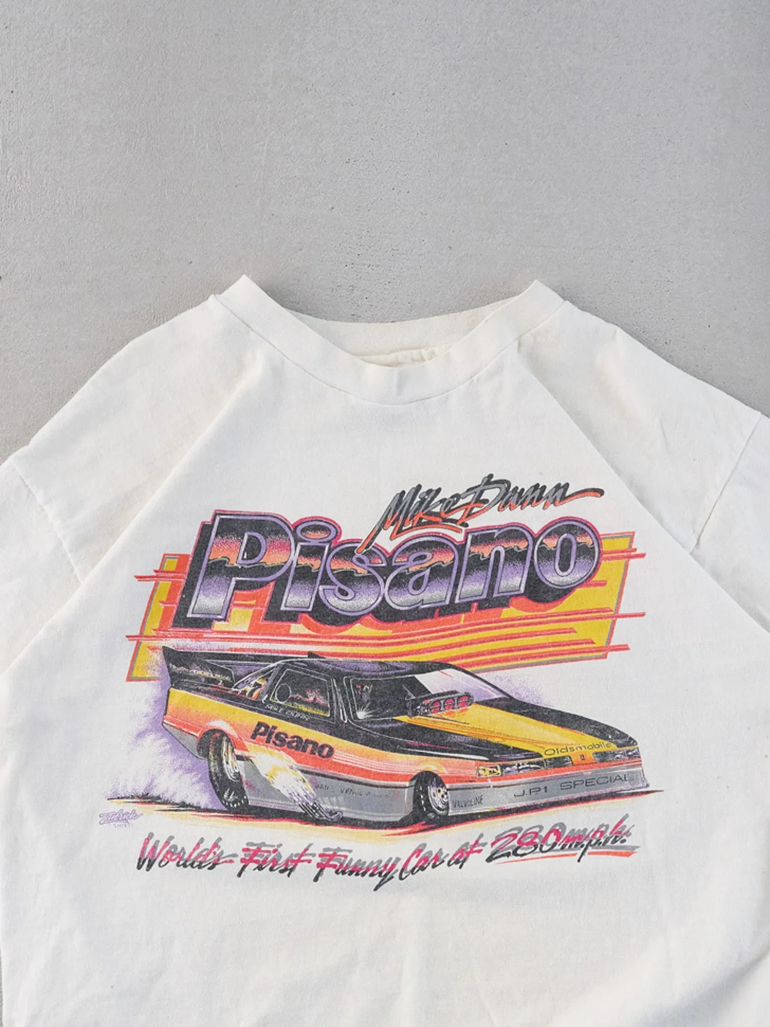 Vintage 89' White Single Stitched Mike Dann Pisano Racing Graphic Tee (M) sold by Rebalance Vintage product image thumbnail 3