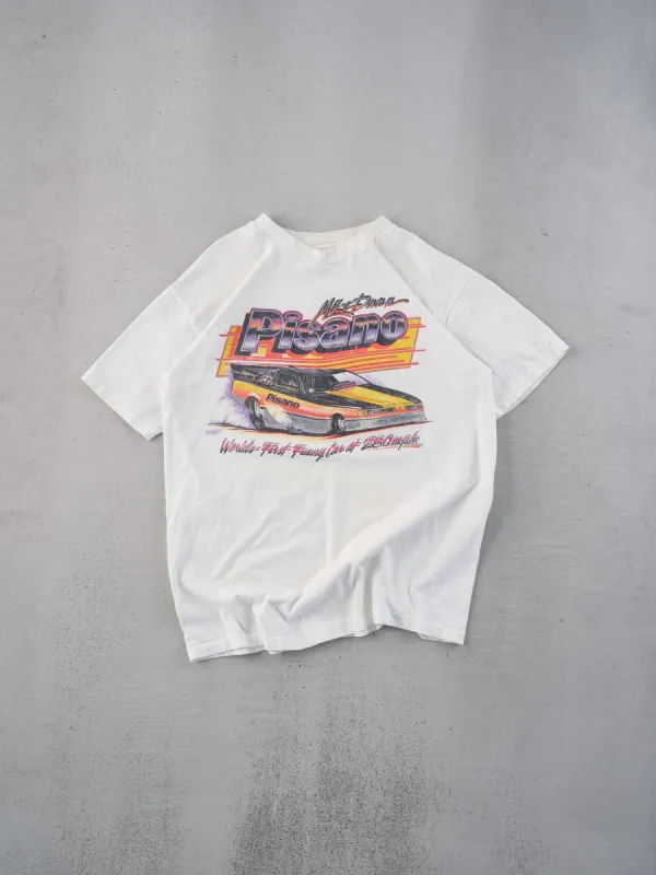 Vintage 89' White Single Stitched Mike Dann Pisano Racing Graphic Tee (M) sold by Rebalance Vintage