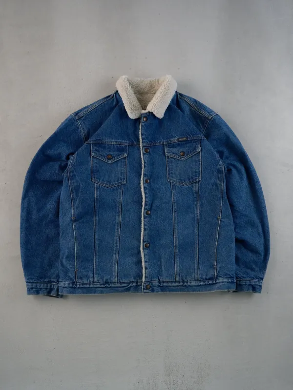 Vintage 90s Blue Wrangler Denim Sherpa Jacket (L) sold by Rebalance Vintage