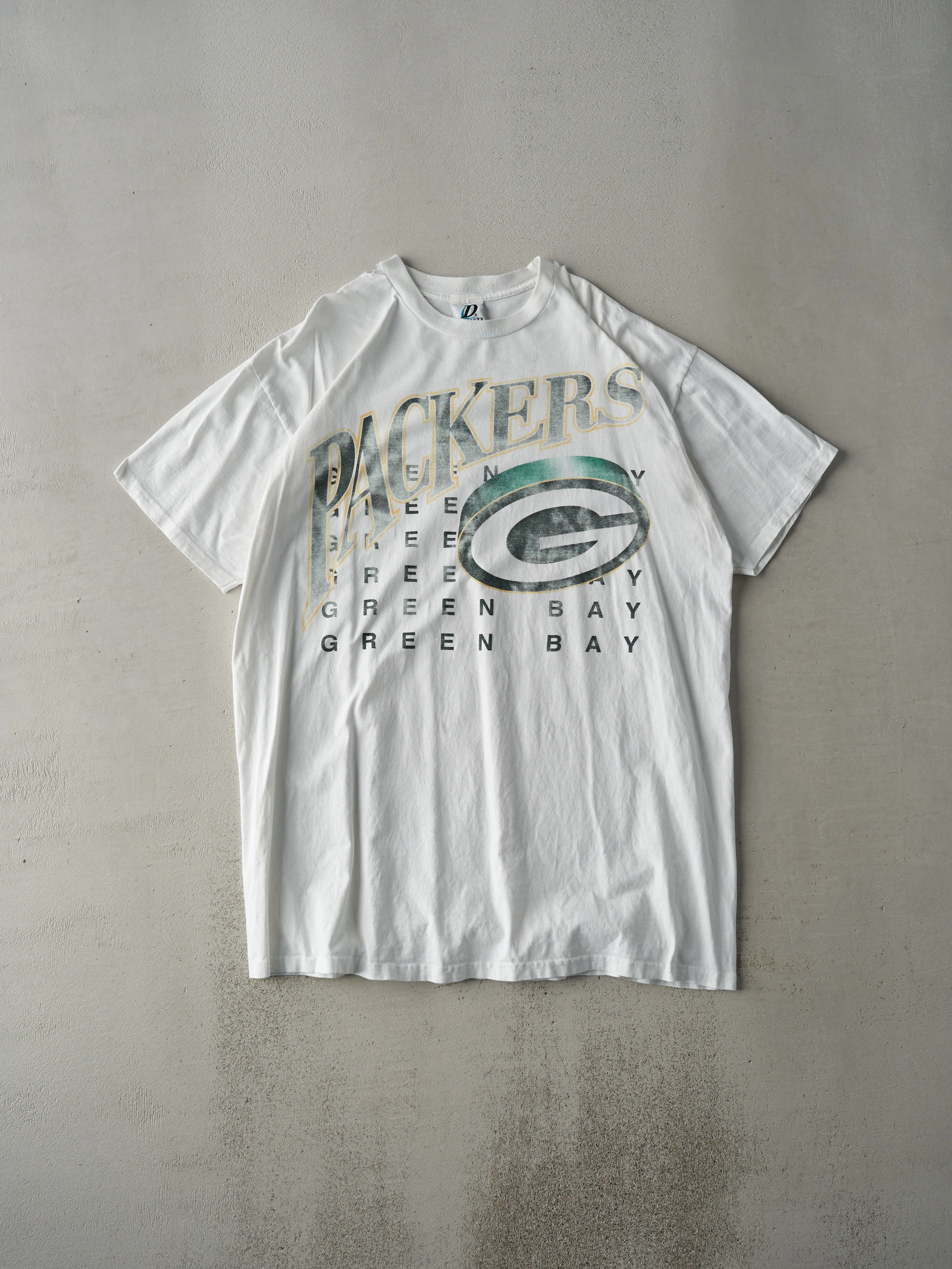 Vintage 90s White Faded Green Bay Packers Long Tee (XL) sold by Rebalance Vintage