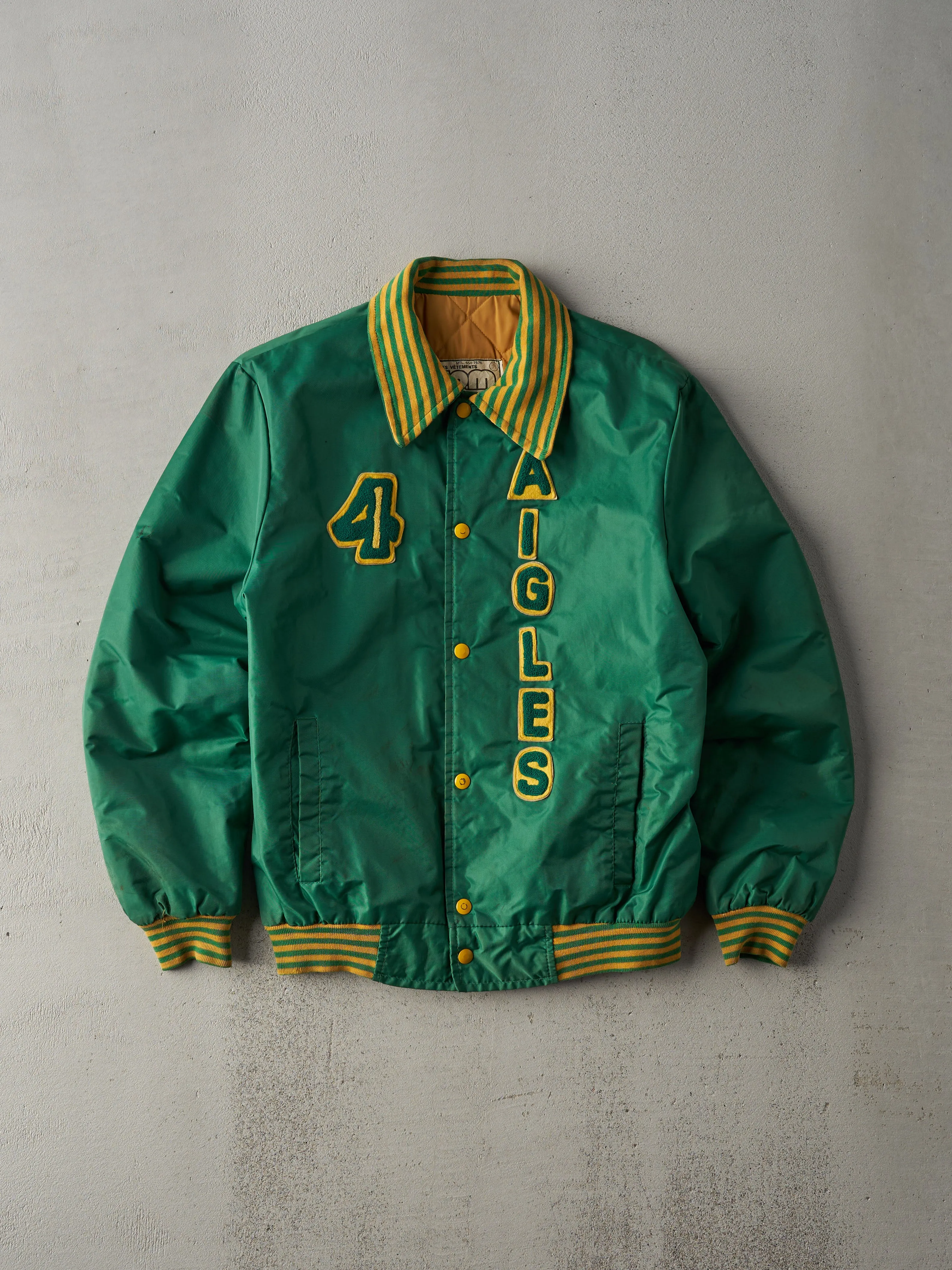 Vintage 70s Green and Yellow Varsity Baseball Jacket (S) sold by Rebalance Vintage