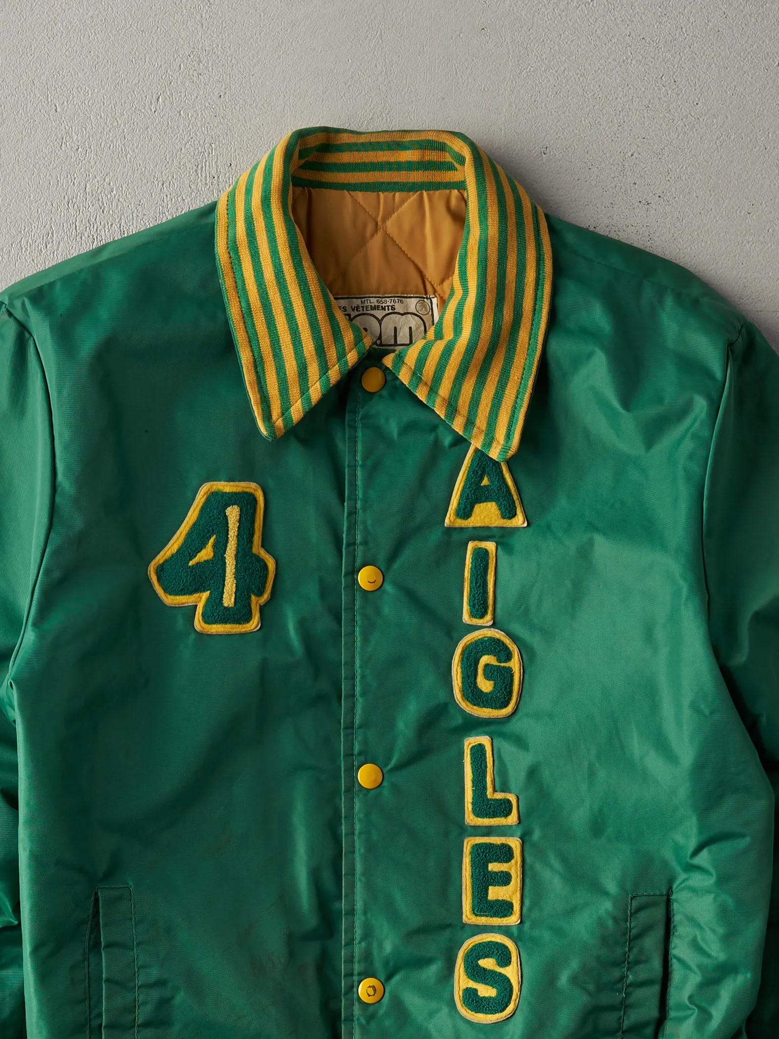Vintage 70s Green and Yellow Varsity Baseball Jacket (S) sold by Rebalance Vintage product image thumbnail 2