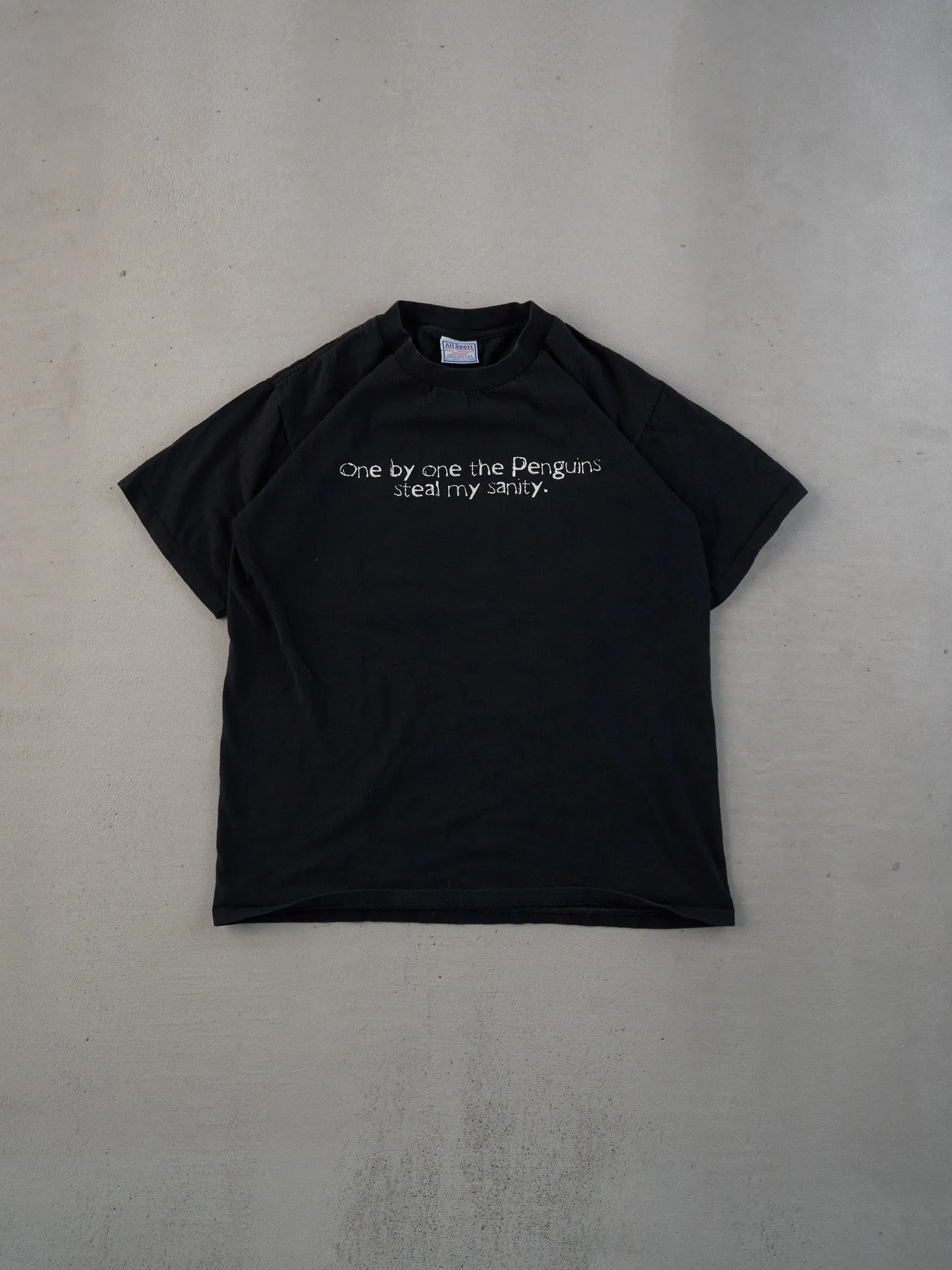 Vintage 90s Washed Black Single Stitched One By One The Penguins Steal My Sanity Tee (M) sold by Rebalance Vintage