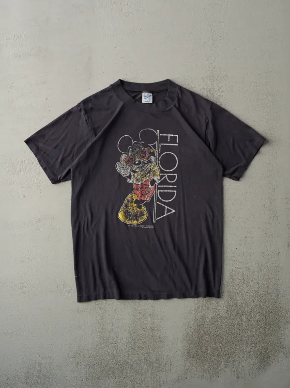 Vintage 80s Faded Black Florida Walt Disney World Single Stitch Tee (S) sold by Rebalance Vintage