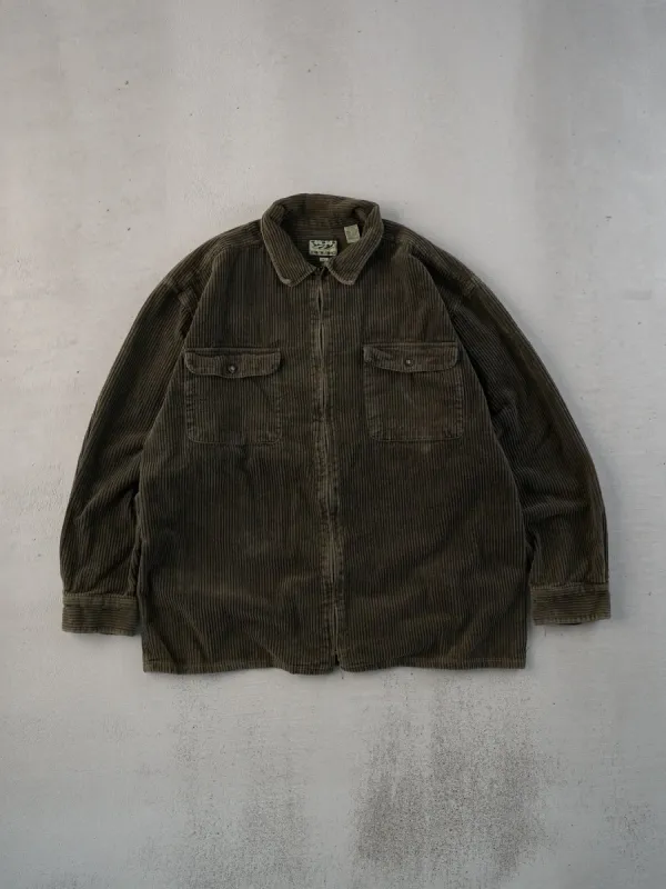 Vintage 80s Dark Moss Green Corduroy Collared Button Up (L/XL) sold by Rebalance Vintage