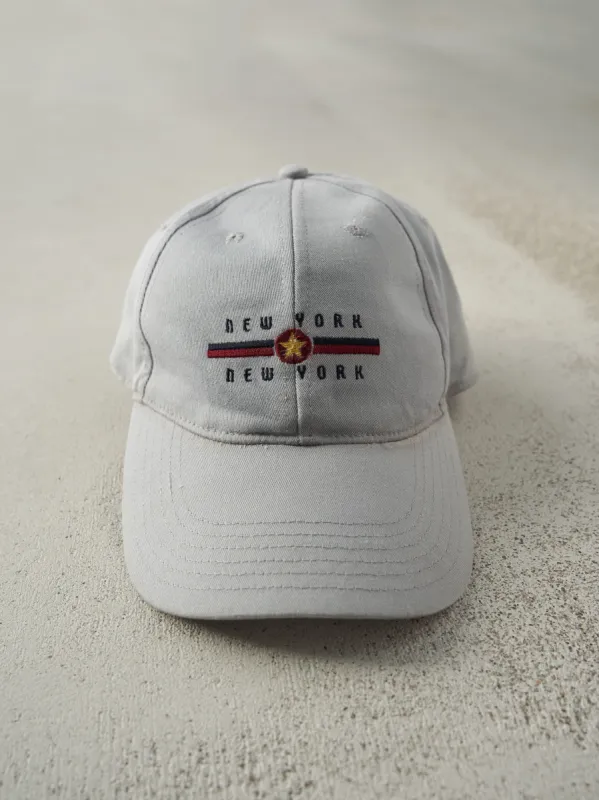 Vintage 90s Grey Embroidered New York Snapback Hat sold by Rebalance Vintage