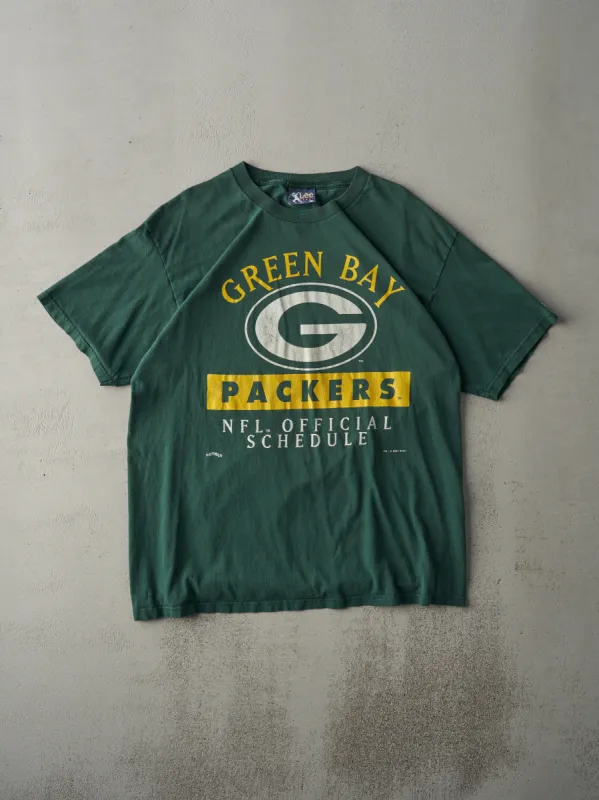 Vintage 95' Forest Green Green Bay Packers Season Schedule Tee (L) sold by Rebalance Vintage