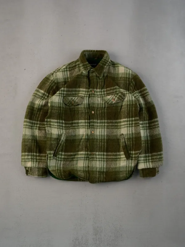Vintage 80s Mossy Green Towncraft Plaid Collared Shacket (M) sold by Rebalance Vintage