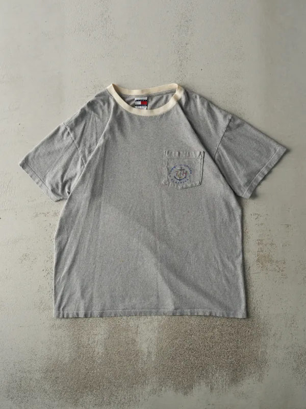Vintage 90s Grey & Beige Tommy Hilfiger Classics Pocket Tee (L) sold by Rebalance Vintage