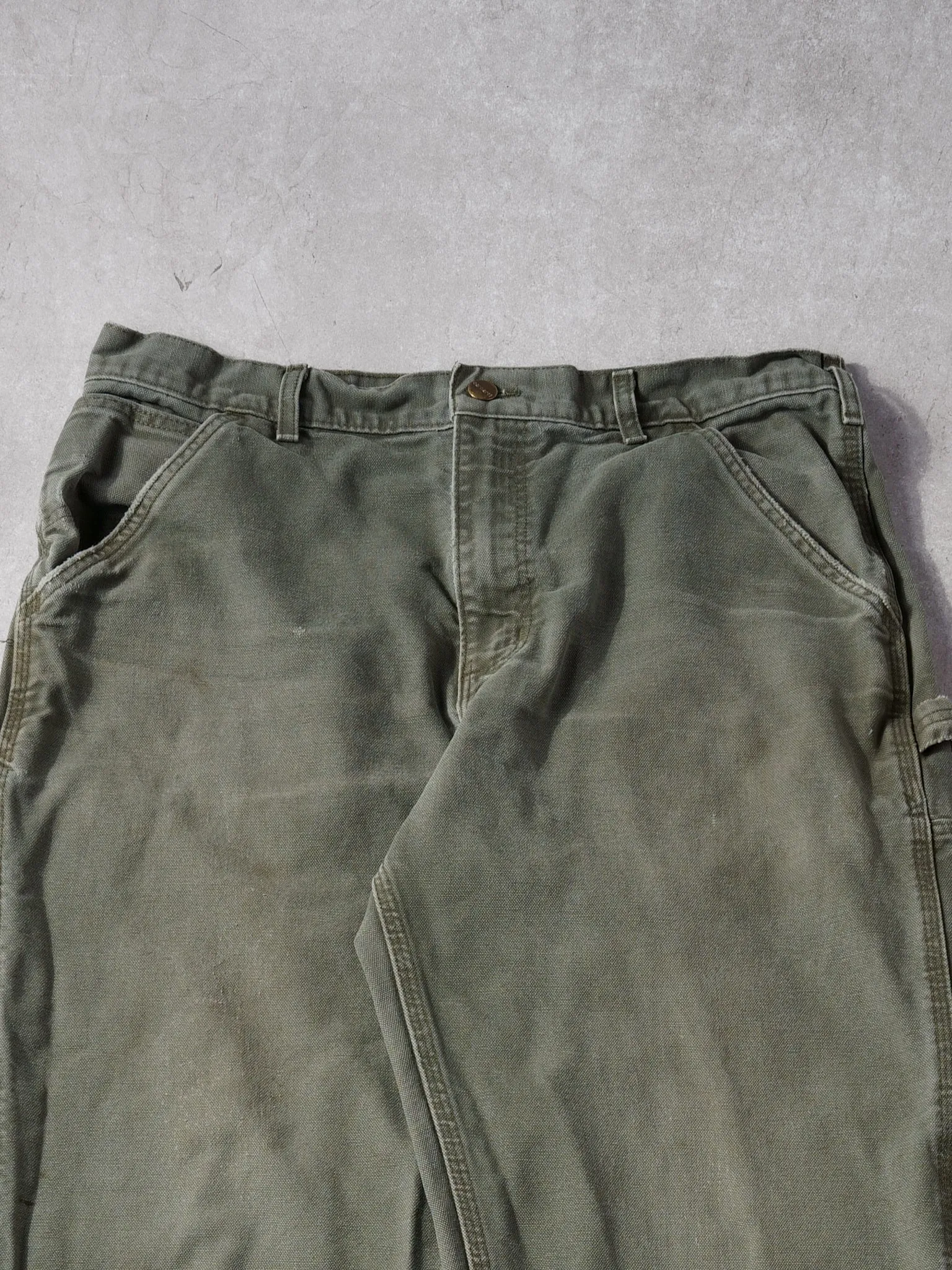 Vintage 90s Washed Sage Green Carhartt Carpenter Pants (34x31) sold by Rebalance Vintage product image thumbnail 3