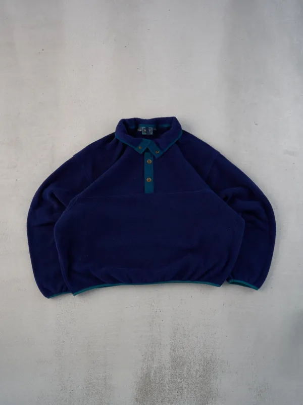 Vintage 90s Navy Blue Woolrich Fleece 1/4 Button Up (L) sold by Rebalance Vintage