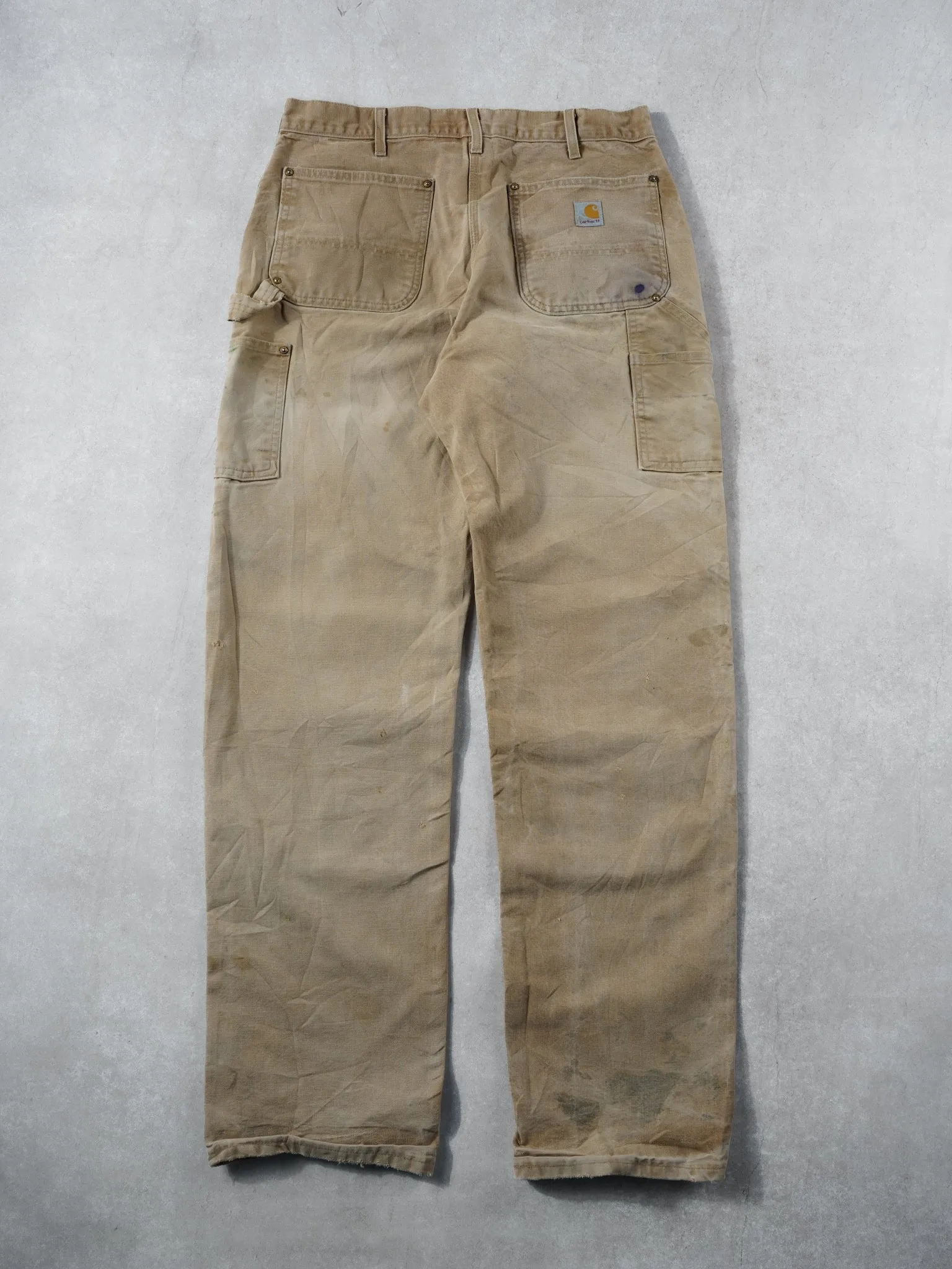 Vintage 90s Khaki Carhartt Dungeree Fit Distressed Double Knee Carpenter Pants (32x34) sold by Rebalance Vintage product image thumbnail 2