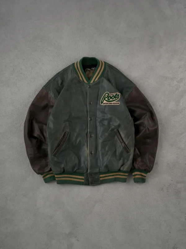 Vintage 90s Green Ford x Roots Sporting Good Leather Varsity Jacket (L) sold by Rebalance Vintage