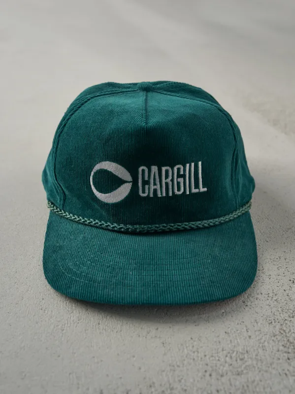 Vintage 80s Green Embroidered Cargill Corduroy Snapback Hat sold by Rebalance Vintage